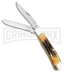 Bear & Son Mini Trapper Genuine India Stag Pocket Knife - Satin Plain